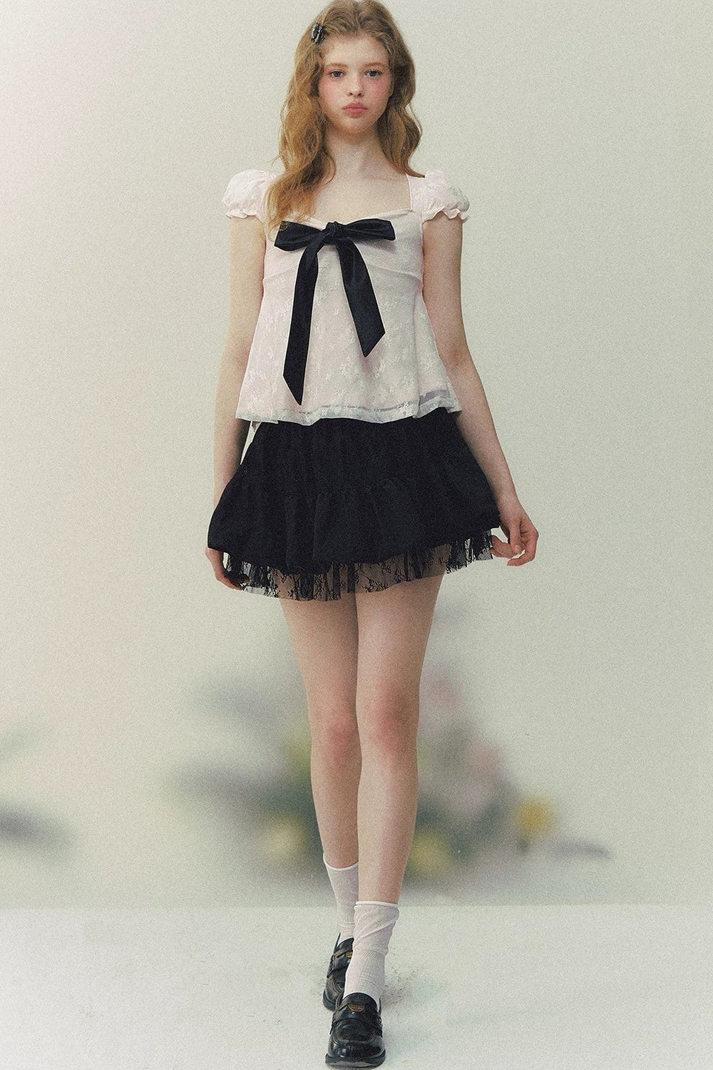 Square Neck Bow Lace Top