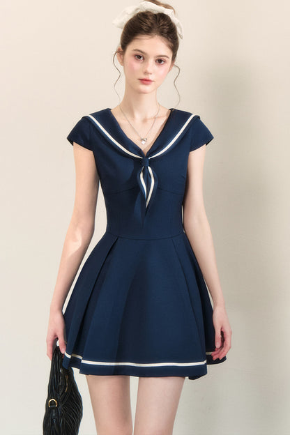 Navy Blue Sailor Collar A-Line Dress