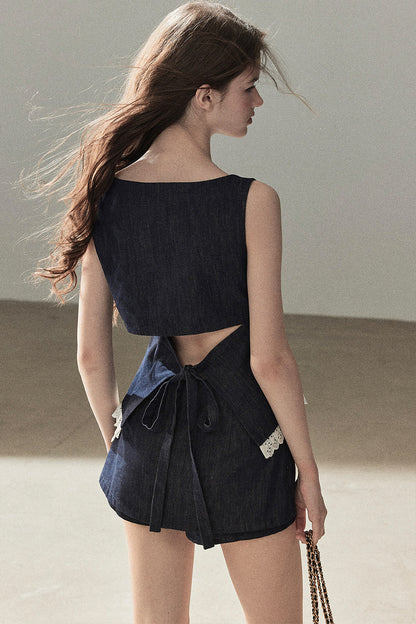 Tiefsee-Jeans-Trägertop und kurze Hose im Set