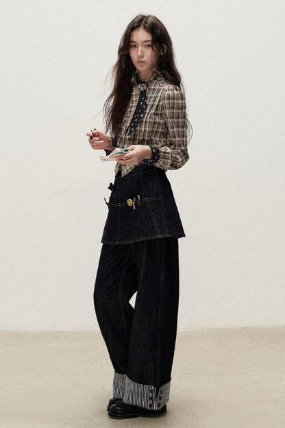 Two-Piece Detachable Apron Cuffed Jeans