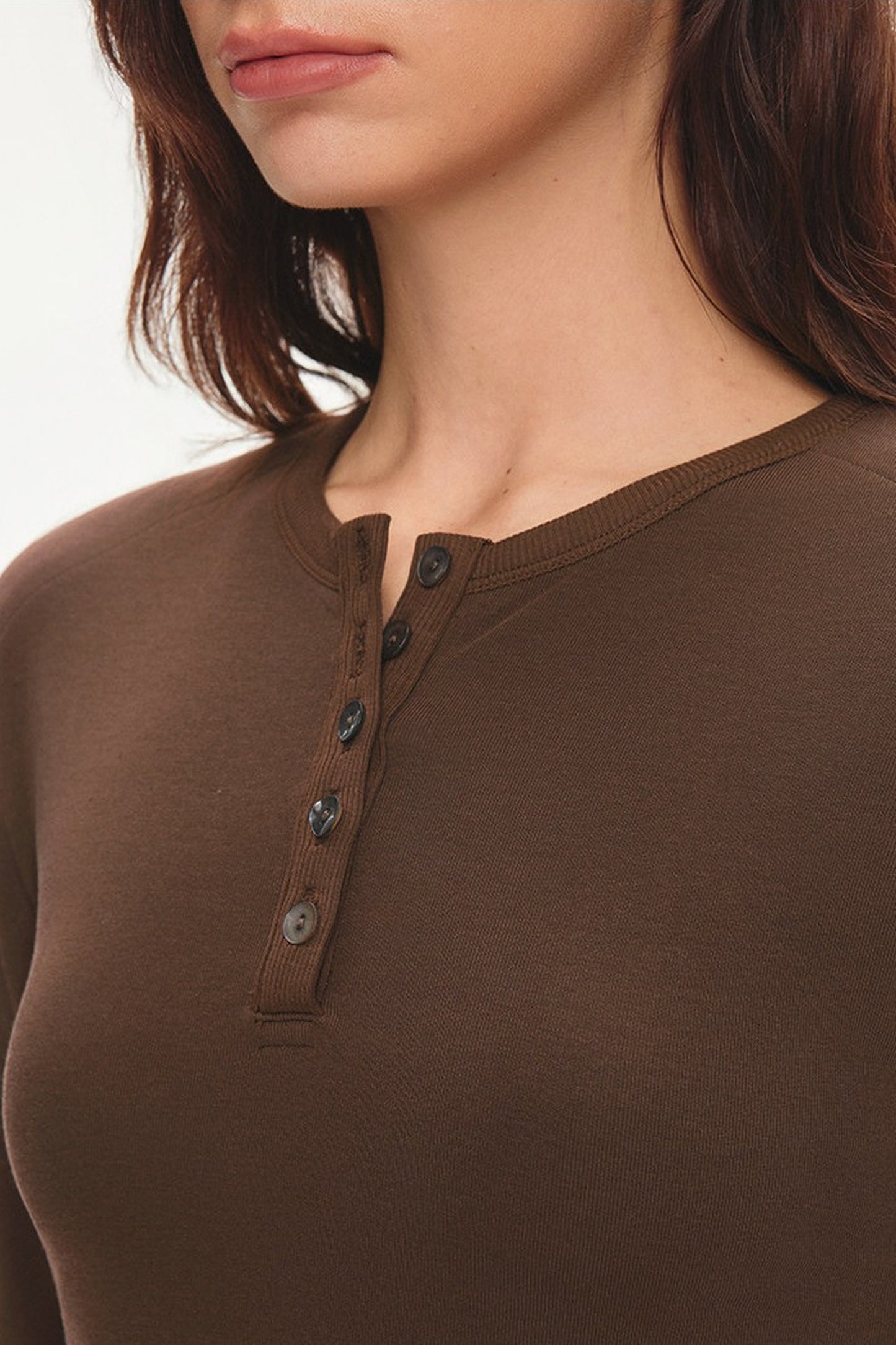 Padded Shoulder Henley Knit Top