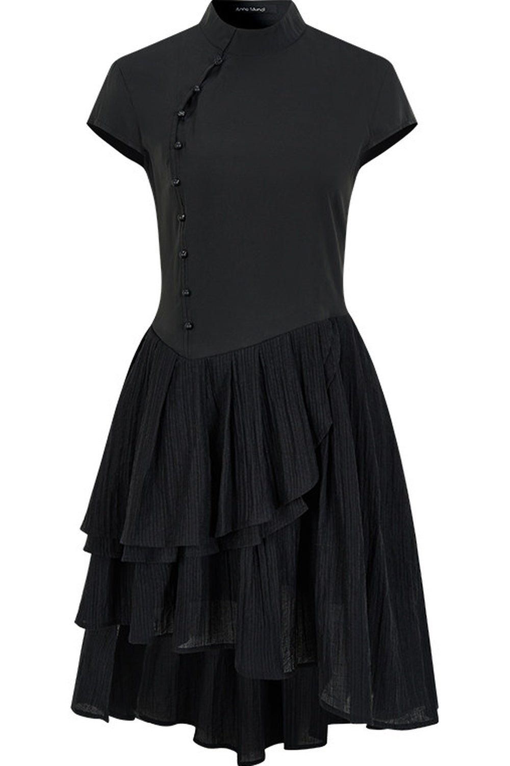 Diagonal Placket Pearl Button Irregular Hem Dress