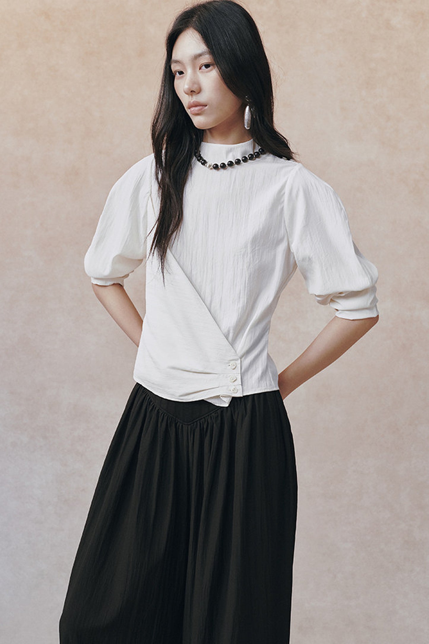 Acetate Half Stand Collar Blouse