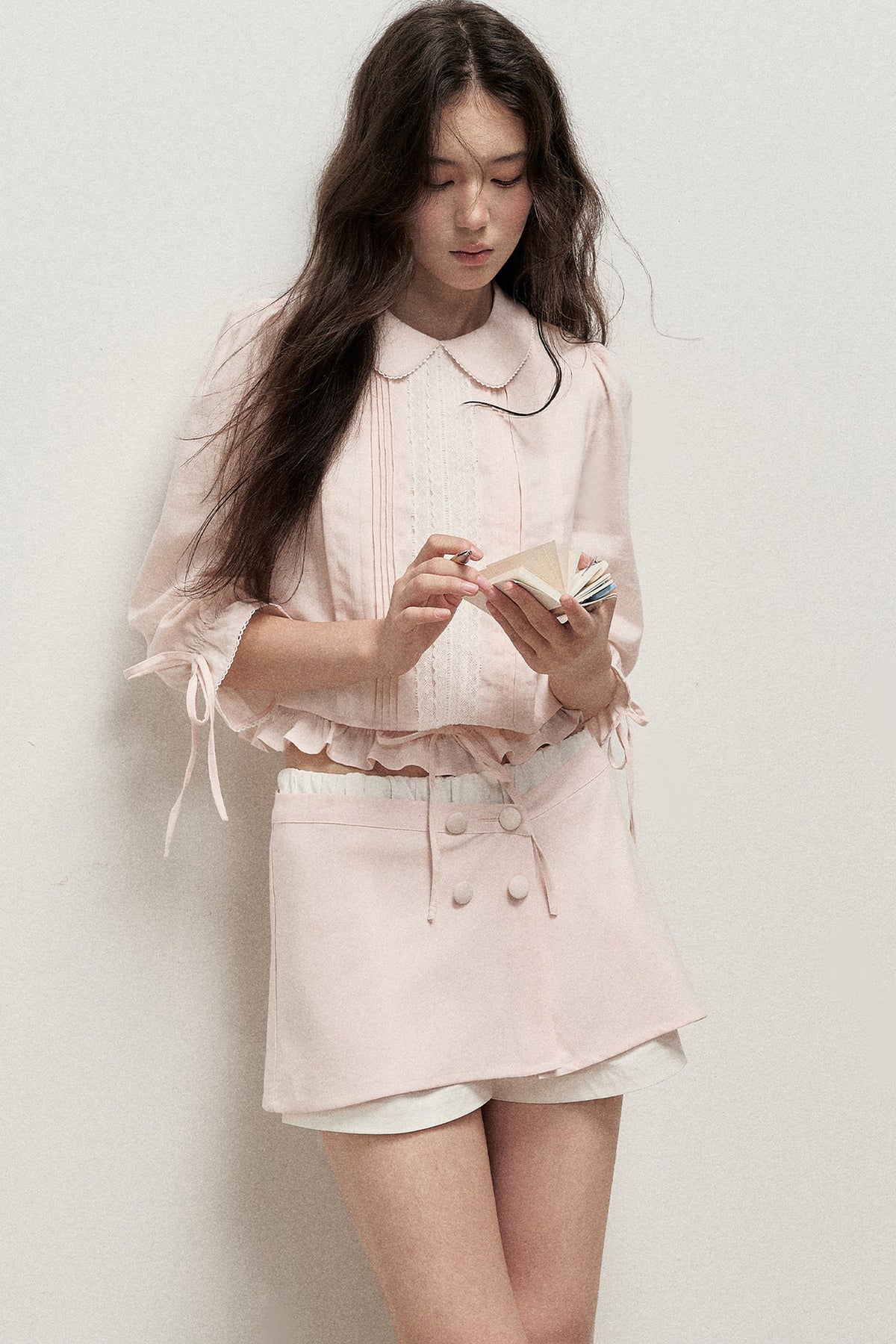 Lyocell Linen Tuck Pleat Shirt and Skirt Set-Up