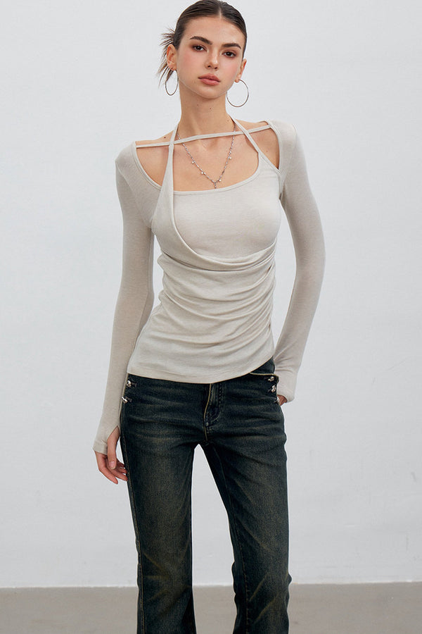 Top fruncido de cuello halter deconstruido