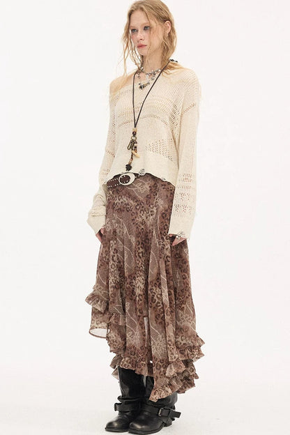 Asymmetrical Knit Off-Shoulder Top Set