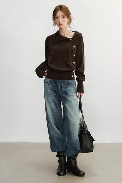Diagonal Button Knit Top
