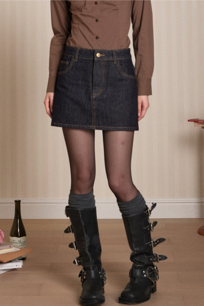 Straight Hip-Hugging Denim Skirt