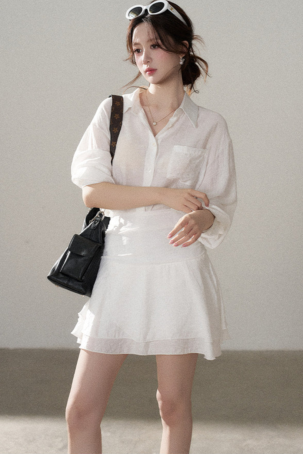 White Shirt and Skirt Set