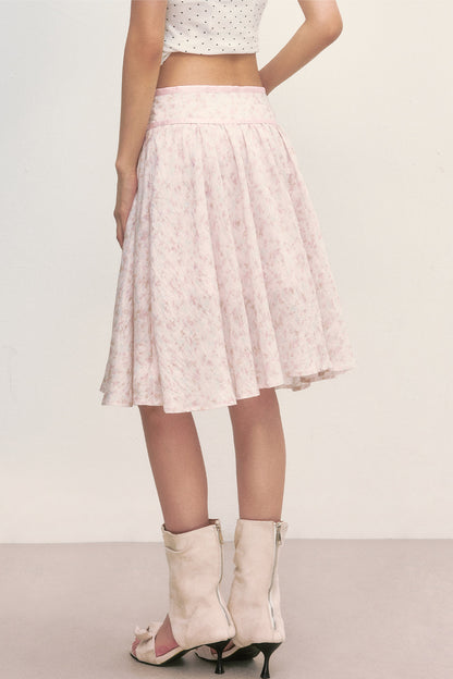 Falda midi de línea A rosa con estampado floral
