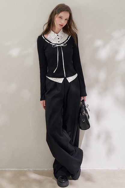 Black Halter Polka Dot Layered Blouse