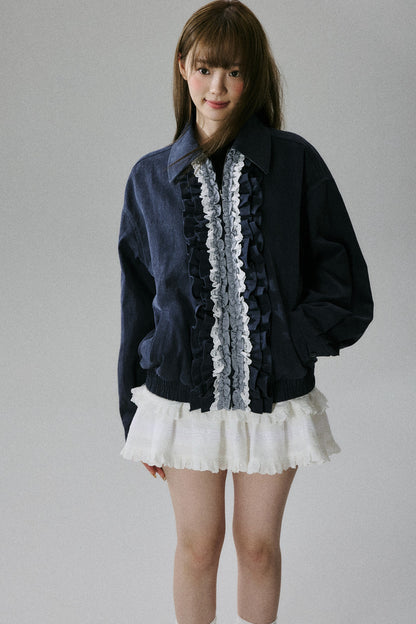 Ruffle Lace Panel Cotton Jacket