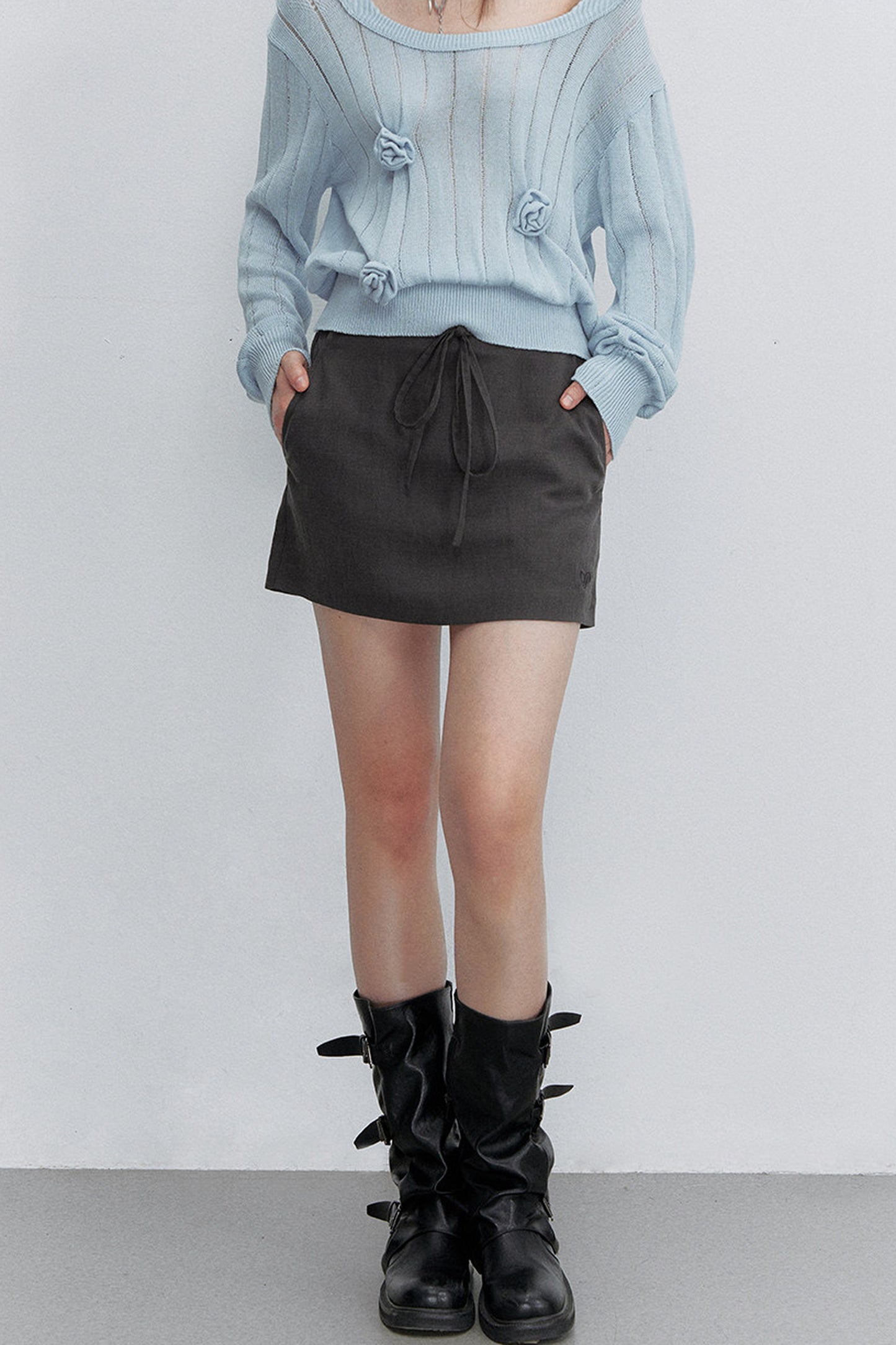 Adjustable Tie Tencel A-Line Skirt