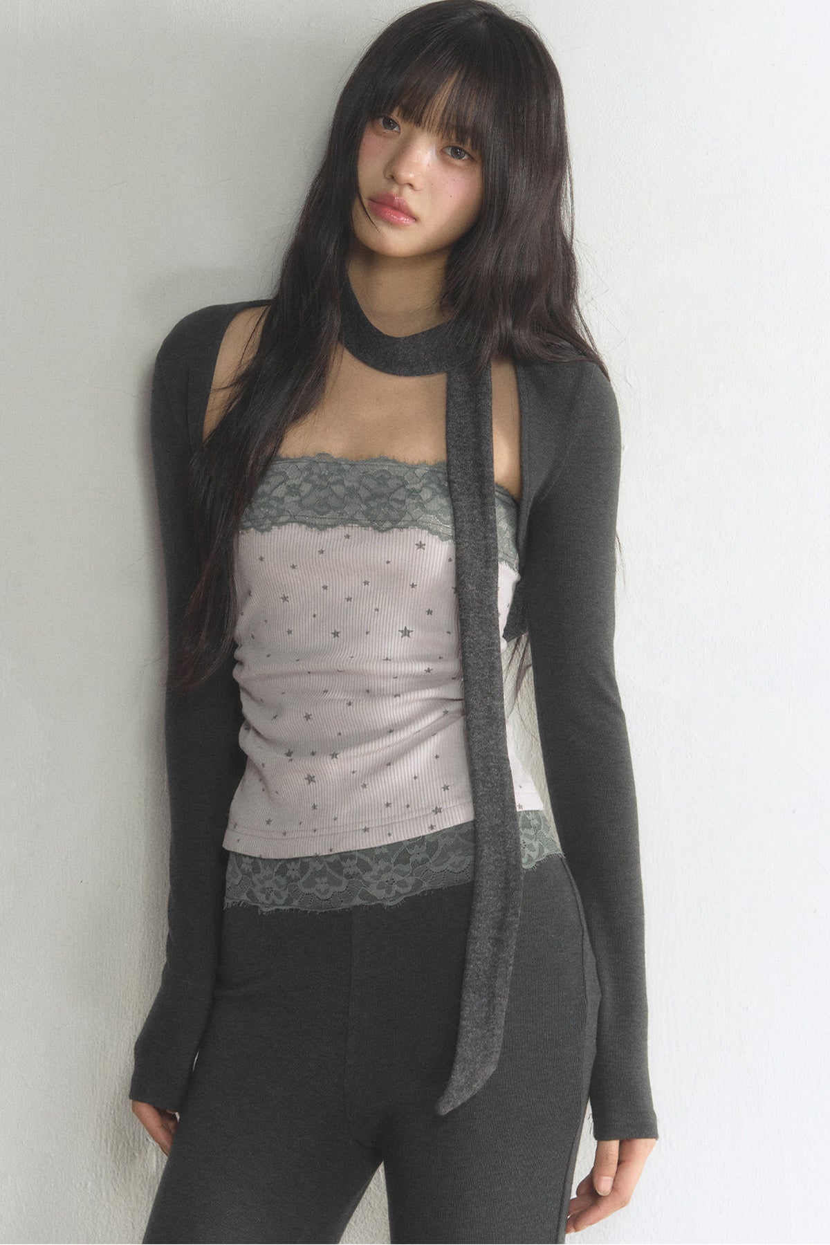 Lace Tube Top With Vest and Pants Set-Up