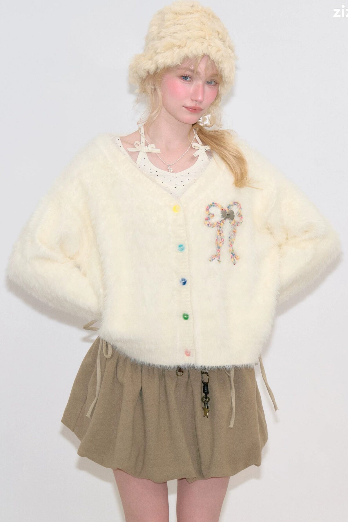 Apricot Bowknot Knit Cardigan