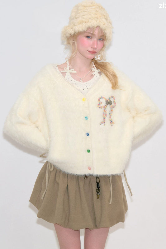 Apricot Bowknot Knit Cardigan