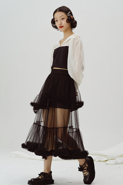 Black and White Color-Block Blouse
