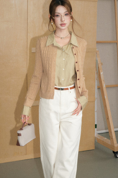 Cable-Knit Layered-Look Sweater and White Jeans Set-Up