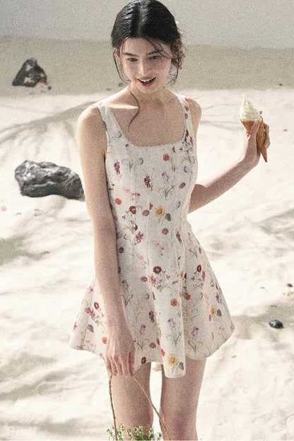 French Puff Lace Floral Dress