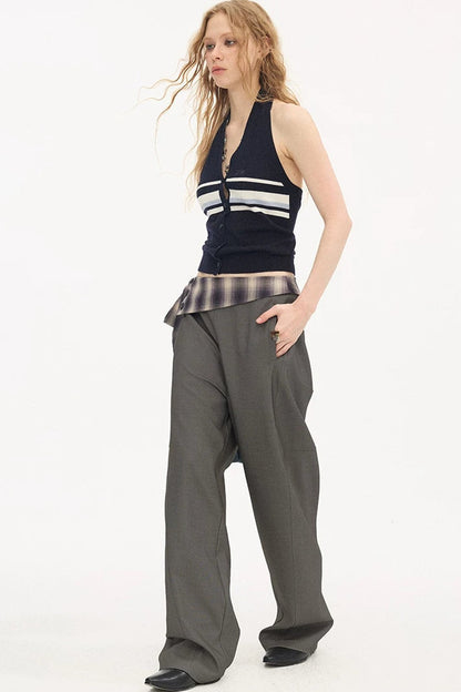 Pantalon à carreaux avec ceinture à nouer