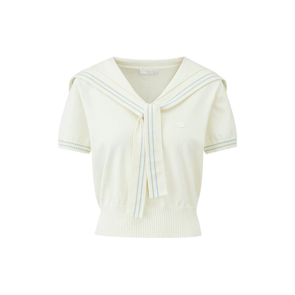 Sweet Sailor Collar Knit Top Set-Up