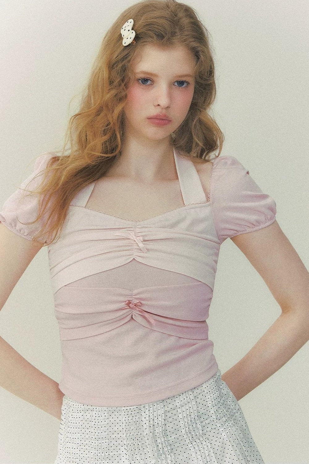 Bow Puff Sleeve Halter Top