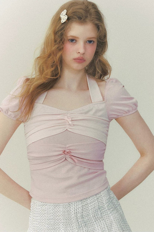 Bow Puff Sleeve Halter Top