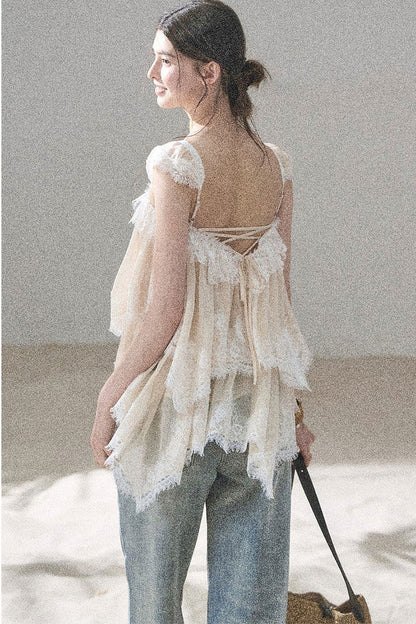 French Irregular Lace Mesh Top Set-Up