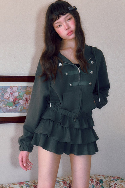Retro Napoleon Hooded Sweatshirt and Skirt Set-Up