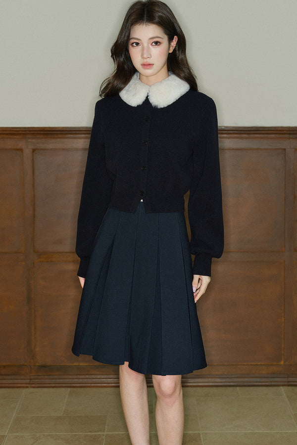 Spliced Fur Collar Knit Cardigan