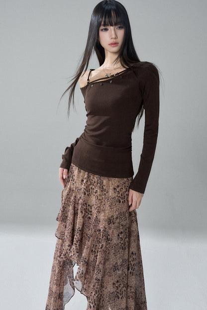 Unique Long-Sleeved Off-Shoulder Top