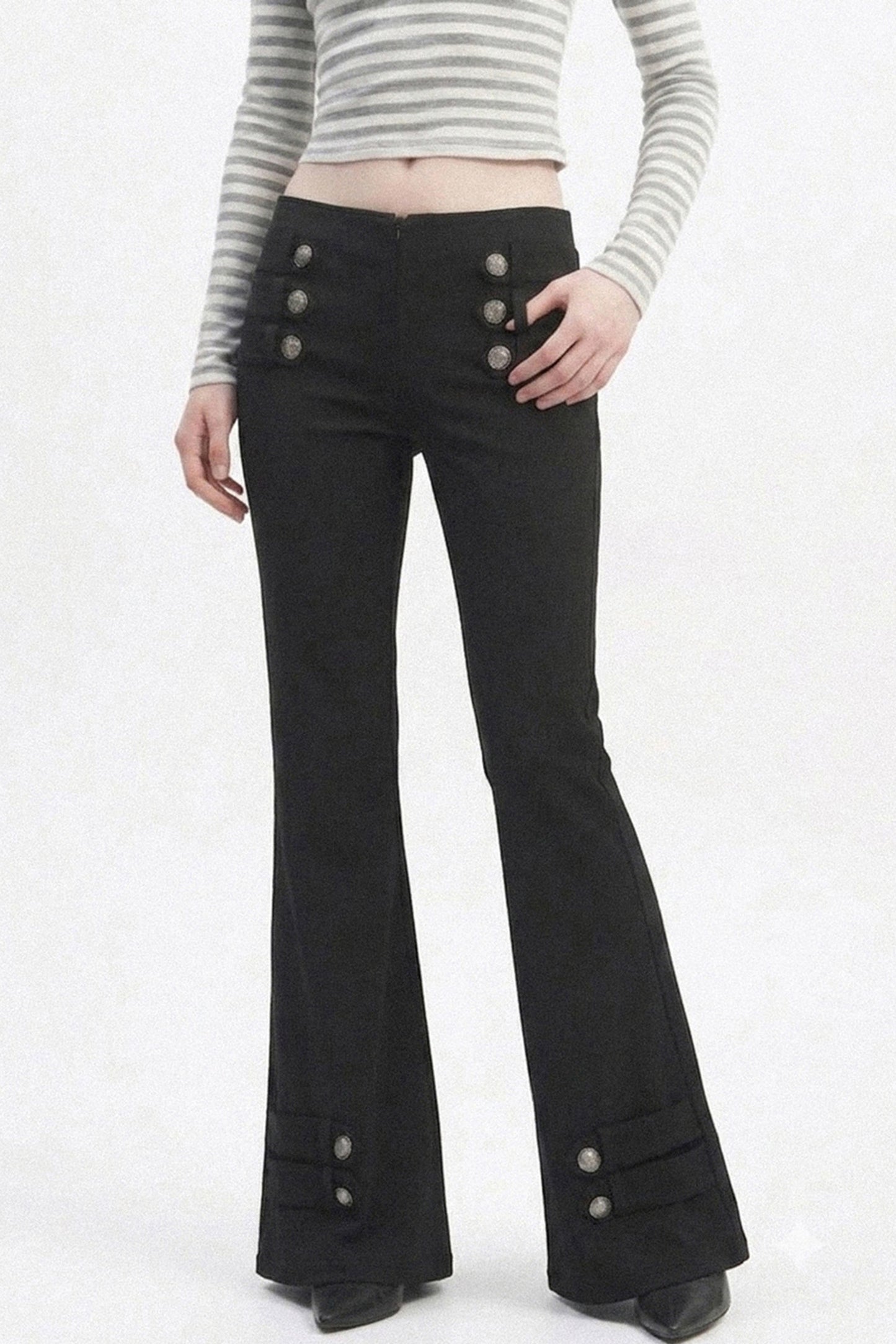 Low-Waist Waistless Buttoned Flared Pants