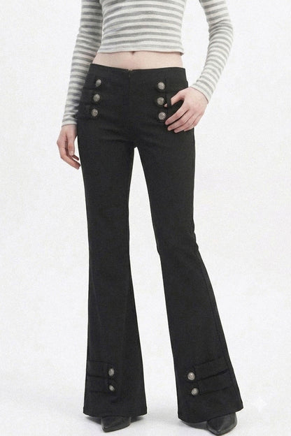 Low-Waist Waistless Buttoned Flared Pants