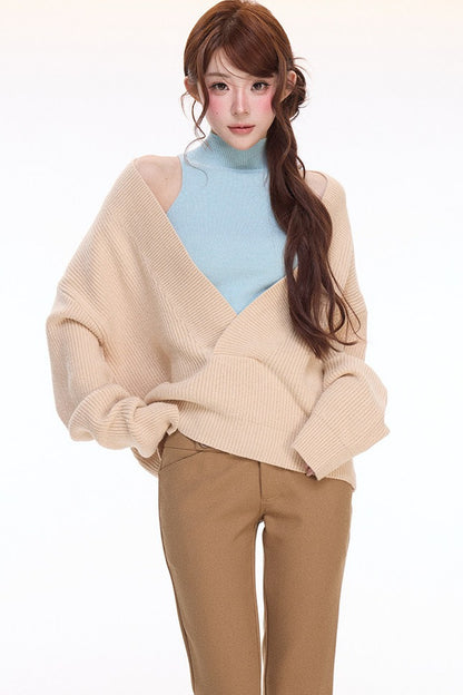 Knit Cardigan Vest Flared Pants Set-Up
