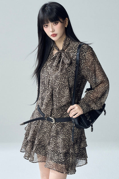 Long Sleeve Leopard Print Dress