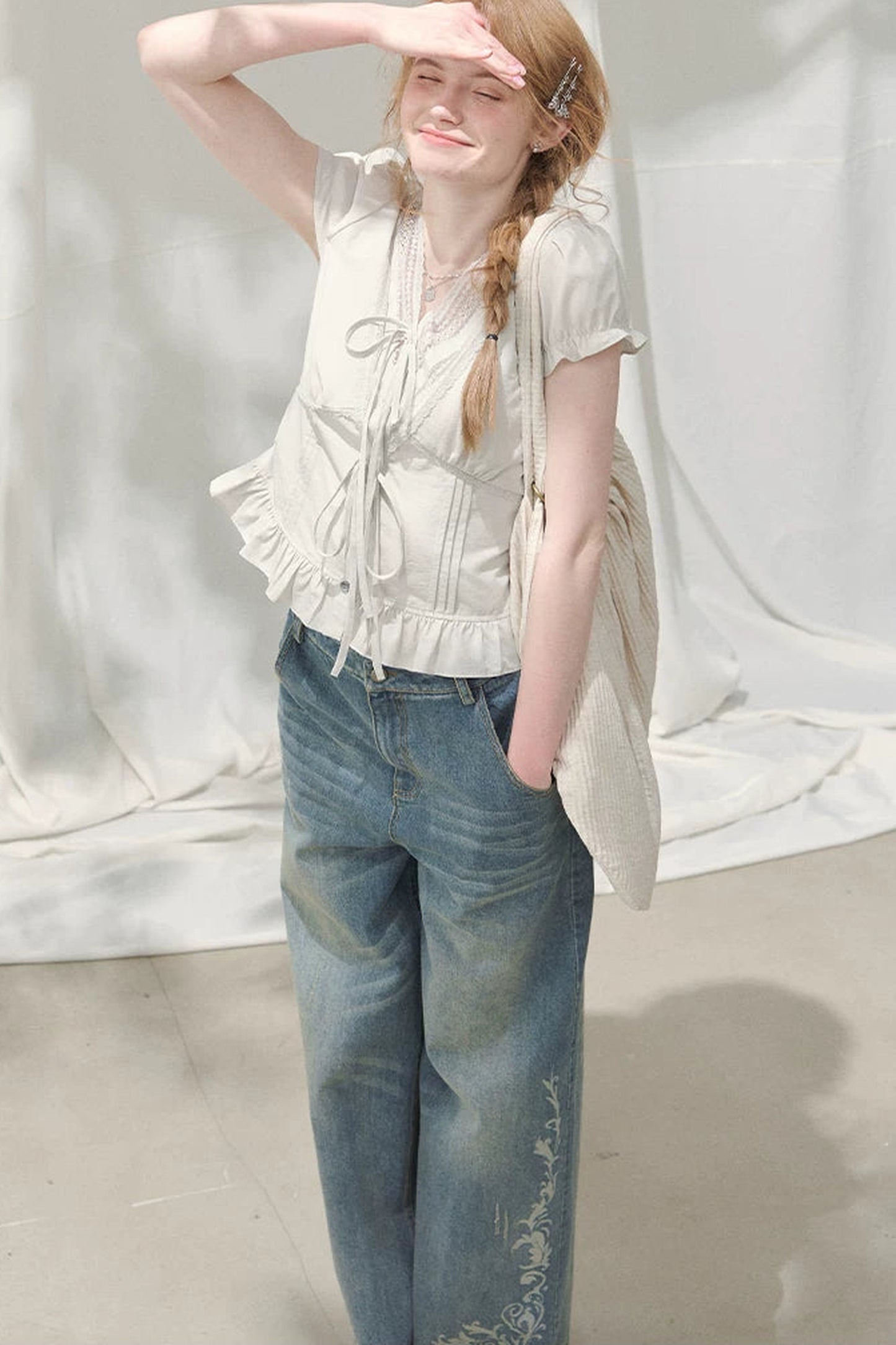 Summer Lace V-Neck Blouse