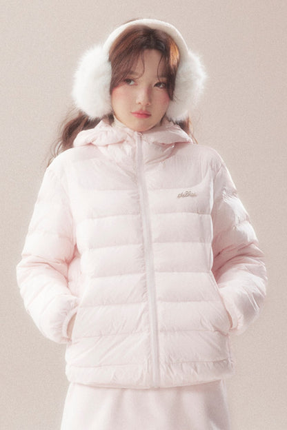 Hooded Logo Ribbed Down Jacket