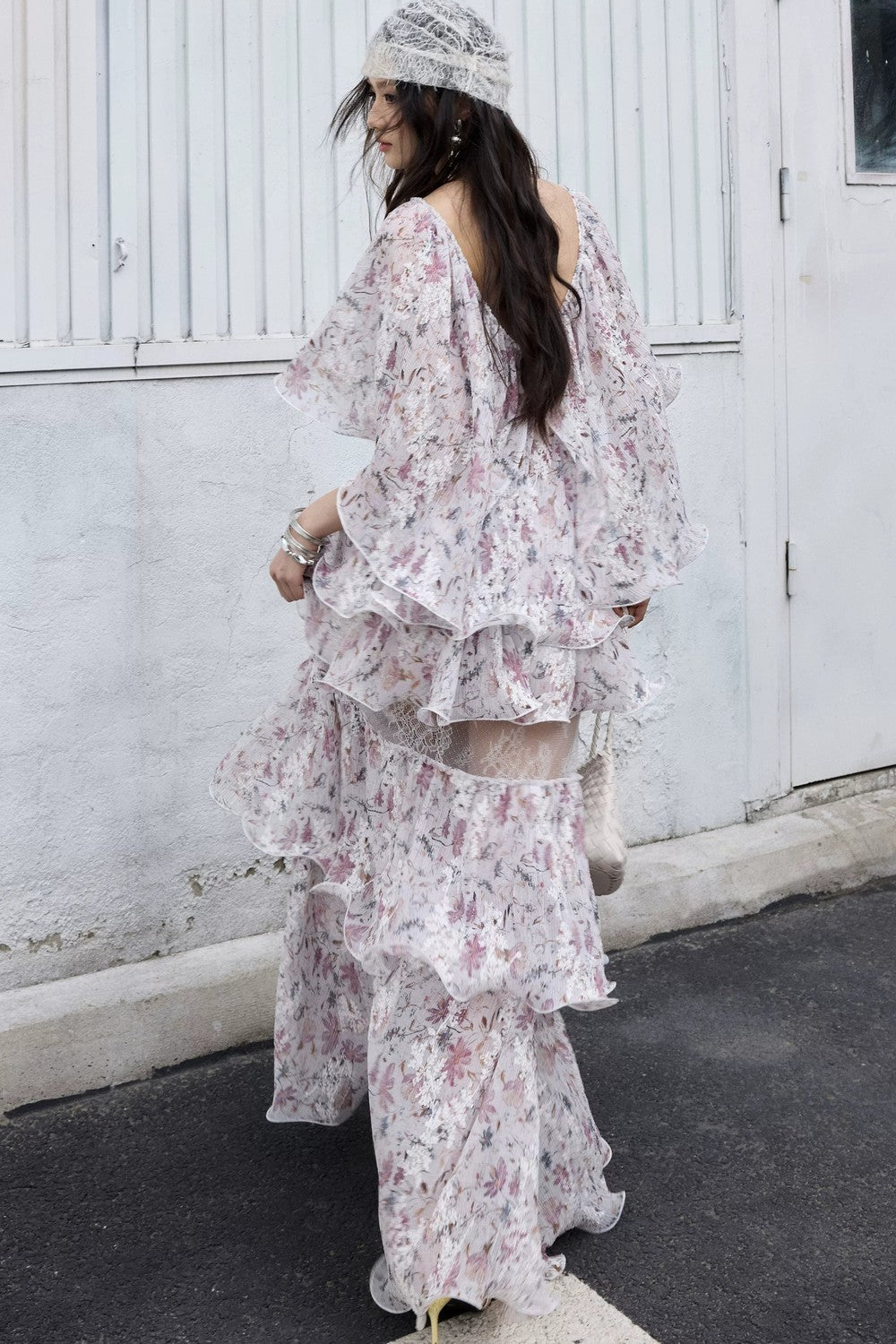 Romantic two-piece floral 3D ruffled skirt set