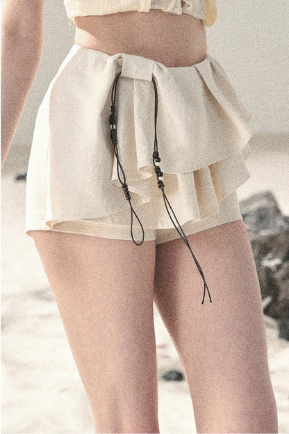 Set gonna-pantalone plissettata con volant