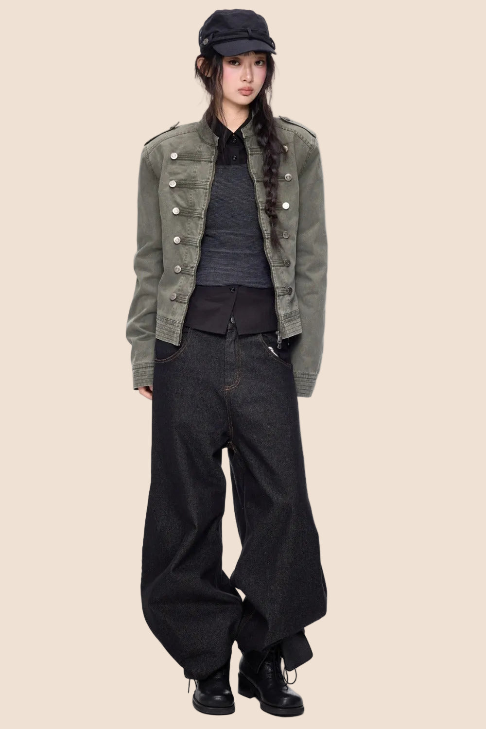 Short Double-Breasted Vintage Denim Jacket