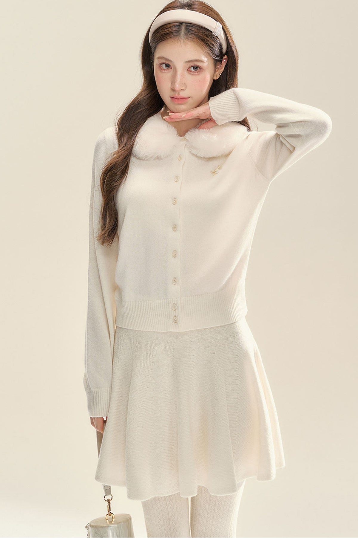 Milk White Cardigan and Skirt Set-Up