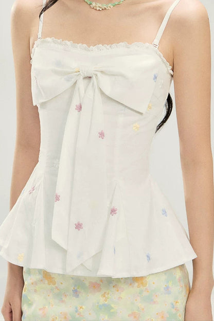 Top camisola de encaje con lazo