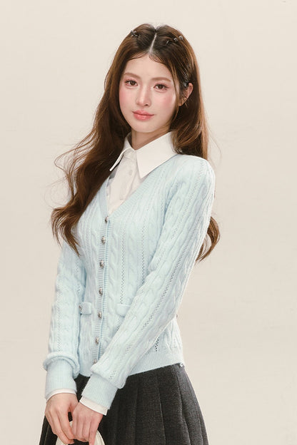 Cardigan in maglia con scollo a V in stile college