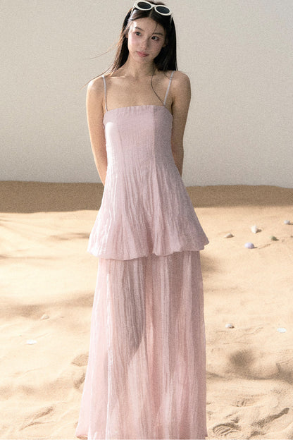 Ramie Pleated A-Line Dress