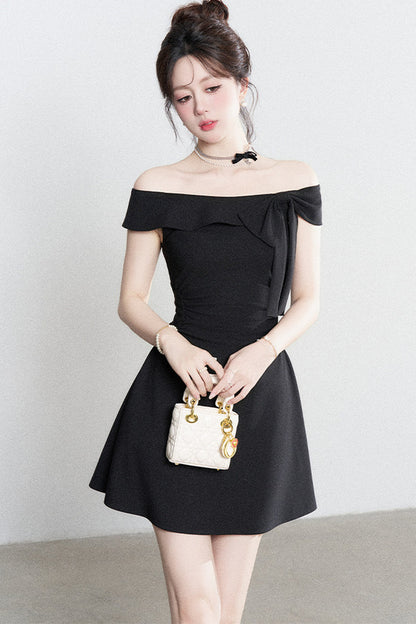 Black Off-Shoulder Knit Dress