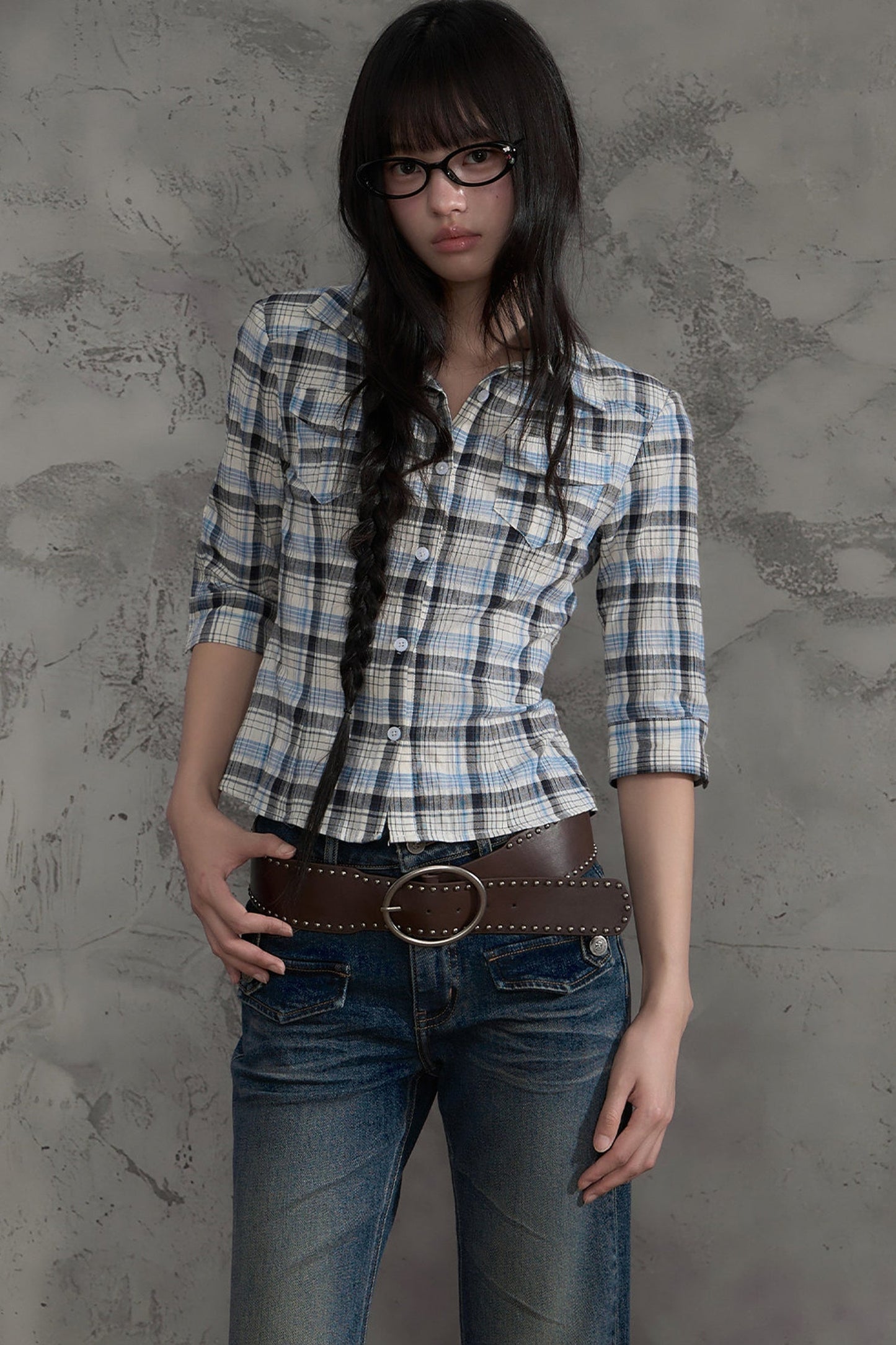 Retro Plaid Short Sleeve Shirt and Pants Set-Up