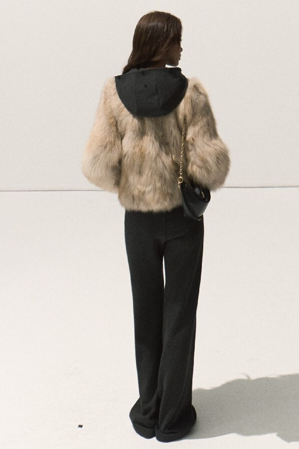 Detachable Fur Collar Knit Jacket and Wide-Leg Pants Set-Up
