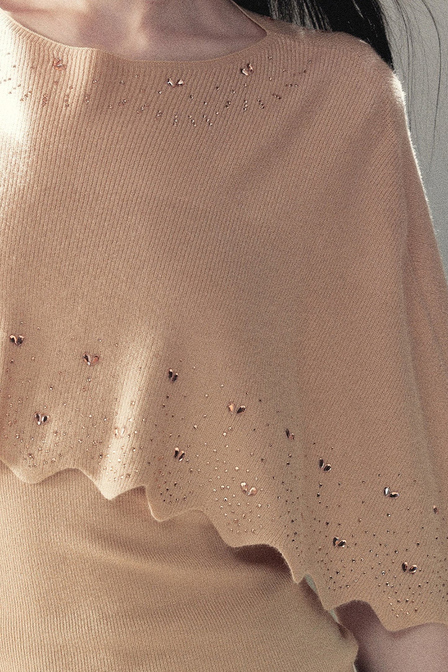 Rhinestone Hollow-Out Cape Sweater Set