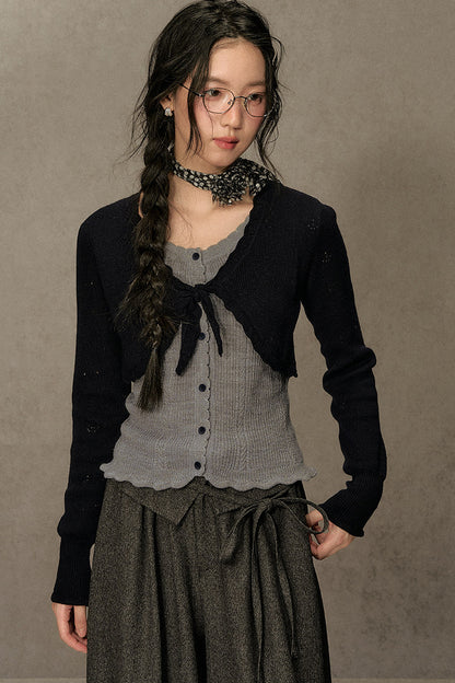Short V-Neck Knit Cardigan