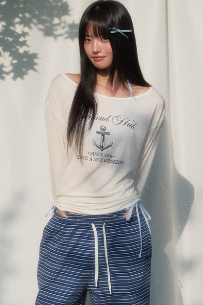 Printed Sun Protection Blouse and Trousers Set